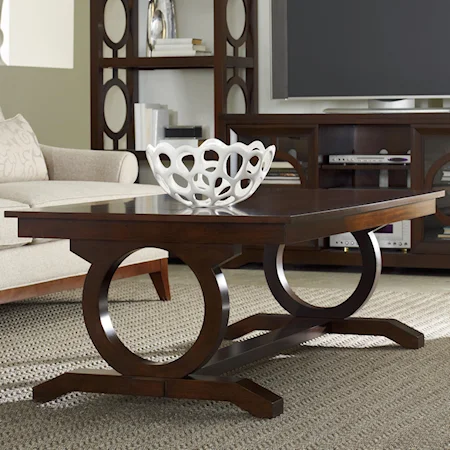Contemporary Cocktail Table with Open Circle Trestle Support